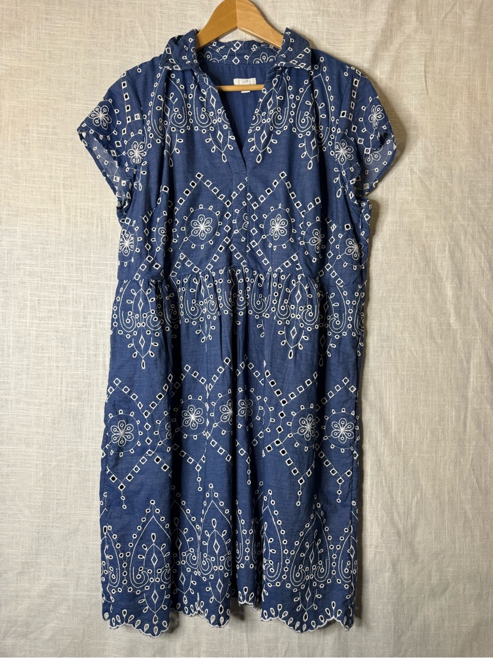 J. Jill Navy and White Printed Cotton Midi Dress